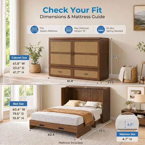 Vista 3 de Mjkone Murphy - Cama de gabinete con colchón plegable de tres pliegues Gris oscuro