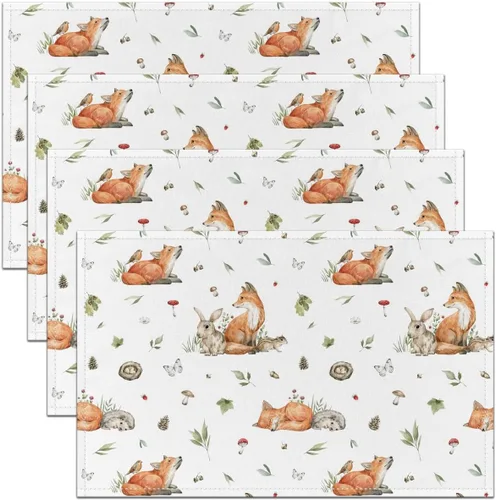Vista 5 de Juego de 4 manteles individuales de bomberos para niños y adultos, diseño realista de llama, lavable para interiores y exteriores, para mesa