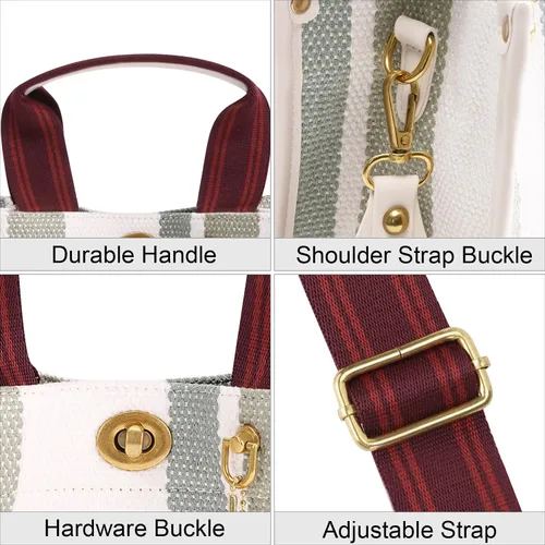 Vista 5 de Bolso de lona para mujer, bolso cruzado estilo hobo, bolso casual de lona, bolso de hombro con asa superior, color a rayas