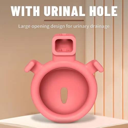 Vista 5 de Lock Love Dispositivos de castidad masculina, jaula para pene mariquita, jaula de pene de virginidad plana, impresa en 3D, ligera, rosa, realista