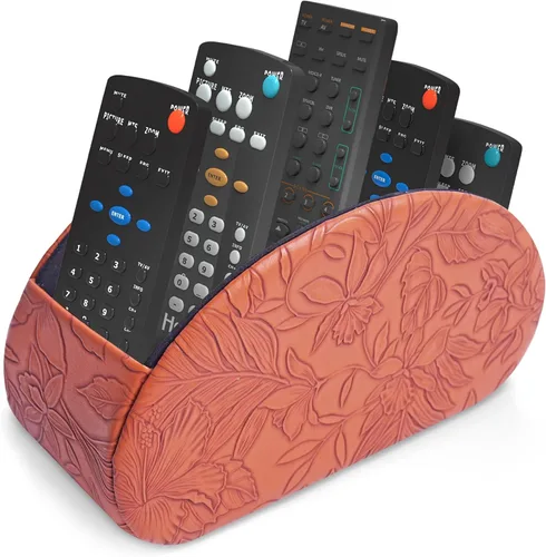 Vista 16 de QIELIZI Soporte para control remoto, organizador de escritorio de piel sintética con 5 compartimentos espaciosos para controles remotos de TV