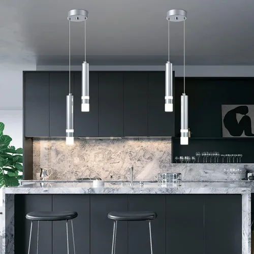 Vista 2 de Lámpara colgante moderna para cocina, lámpara LED regulable, cromada, mini iluminación colgante para isla de cocina, dormitorio, mesita de noche