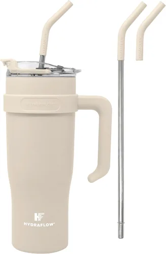 Vista 8 de HYDRAFLOW Capri - Vaso de 20 onzas con popote – Vaso aislado al vacío de triple pared – Vaso aislado al vacío – Vaso de acero inoxidable – Vaso