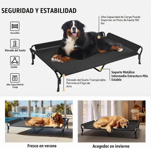 Vista 7 de Veehoo - Cama elevada refrescante para perros, cuna elevada para perros con barandilla y reposacabezas Washable Dog Couch Bed for Indoor & Negro