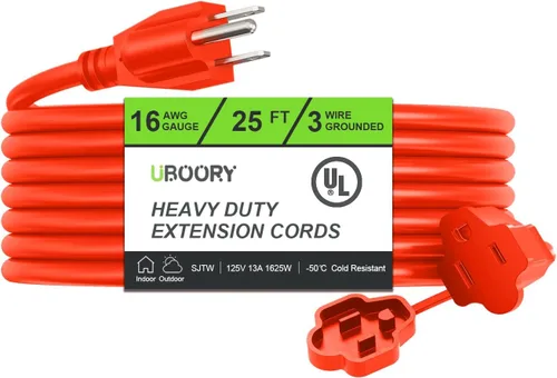 Vista 18 de Cable de extensión para exteriores impermeable de 50 pies, amarillo 12/3 SJTW resistente, cable de extensión flexible de 100% cobre de 3 clavijas