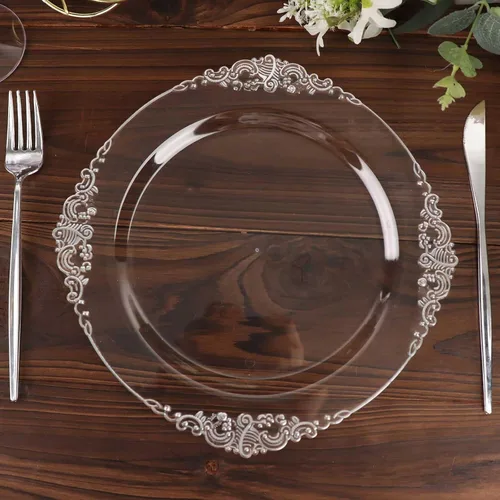 Vista 29 de Efavormart - Paquete de 10 platos de postre barrocos negros y dorados de 8 pulgadas, platos de aperitivo resistentes con borde metálico en relieve