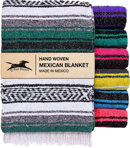 Vista 10 de El Paso Designs – Manta mexicana de yoga – 51 x 74"– Colorida manta de estudio mexicano Falsa – ideal para yoga, camping, picnic, playa manta
