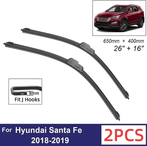 Vista 2 de Car Wiper Compatible with Hyundai Santa Fe 2018-2019 Front Wiper Blades Soft Rubber Windscreen Wipers Auto Windshield 26"+16" 650mm + 400mm