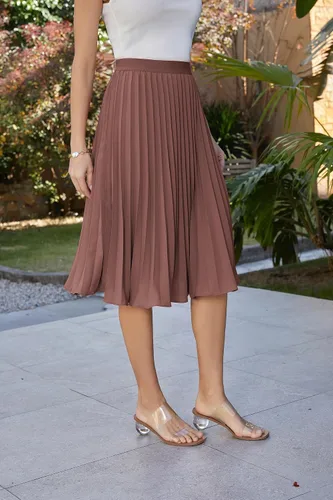 Vista 154 de GRACE KARIN - Falda plisada de gasa para mujer, con cintura alta y elástica, vuelo, corte acampanado y longitud por debajo de la rodilla