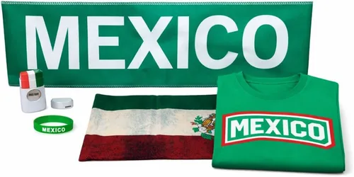 Vista 10 de Juego de 5 piezas para fanáticos del fútbol mexicano 2026, camisa, bufanda, diadema, pulsera, pintura facial