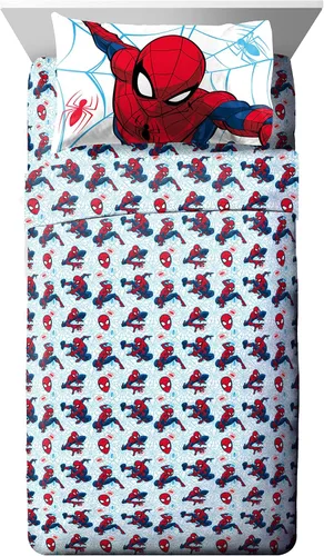 Vista 3 de Jay Franco Marvel Spiderman Webtastic - Juego de ropa de cama de 5 piezas tamaño individual, incluye edredón reversible y juego de sábanas, ropa