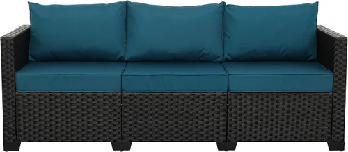 Vista 11 de Rattan Star Muebles de exterior, sofá de 3 plazas, sofá de mimbre marrón para exteriores, asiento profundo, respaldo alto, sofá de patio con cojines