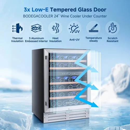Vista 4 de BODEGA COOLER Wine Fridge Cooler - 24 Inch Dual Zone Wine Fridge Hold 46 Bottles, 41-72°F Wine Refrigerator, Built in Fridge, Freestanding
