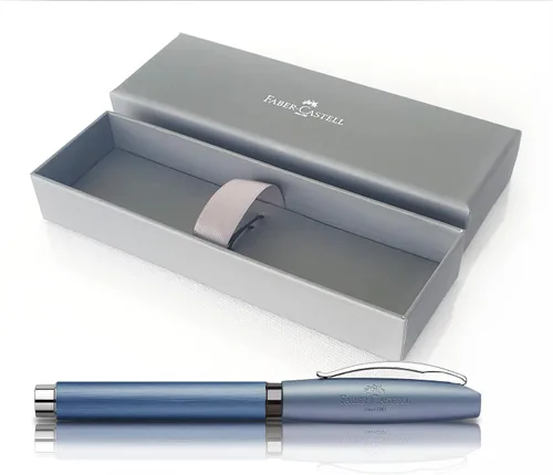 Vista 2 de Faber-Castell Essentio - Pluma estilográfica de aluminio azul, punta mediana con tinta negra, instrumentos de escritura fina Pluma estilográfica