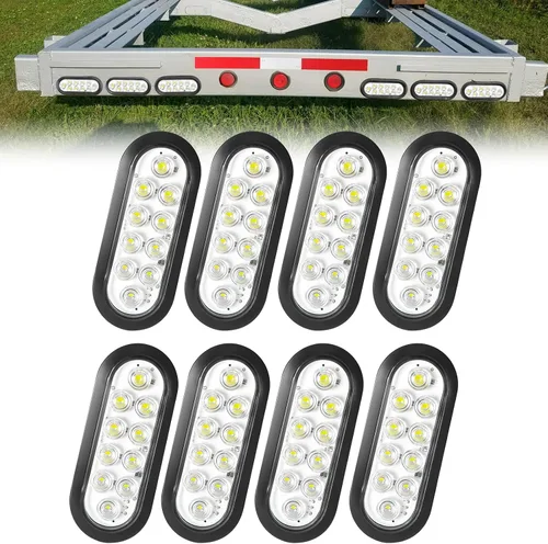 Vista 20 de 2 luces LED ámbar ovaladas para remolque, 6 pulgadas, luces LED ovaladas de parada, intermitentes, luces de freno de remolque lateral, lámpara de 2