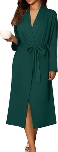 Vista 14 de Ekouaer Batas para mujer de manga larga, kimono de punto, bata de baño, ropa de dormir suave y ligera de algodón para damas Azul