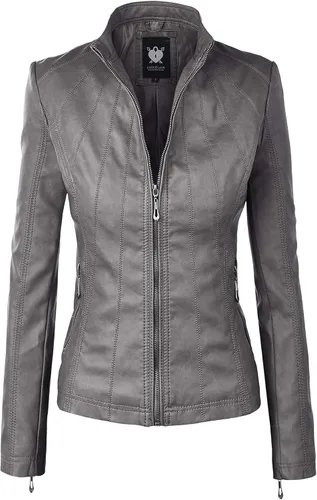 Vista 38 de Lock and Love Chaqueta Abrigo de Moto Motociclista de Piel Sintética para Mujer con Capucha Extraíble o No Extraíble Wjc1044_negro
