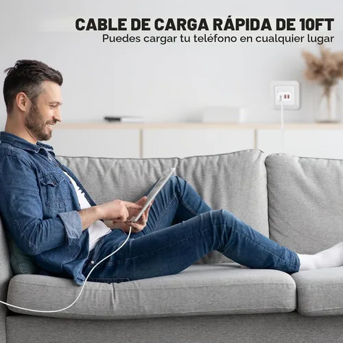 Vista 7 de iPhone 17 16 15 Cargador de carga rápida 40W 4 puertos USB C bloque