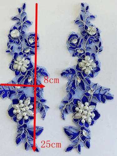 Vista 2 de Parches de tela de encaje fino bordados con diamantes de imitación bordados, decoración de vestido para coser en lentejuelas cuentas, accesorio