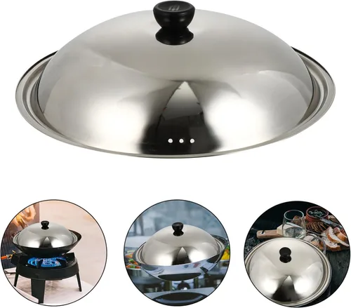 Vista 9 de Angoily Tapa de olla de acero inoxidable, cubierta de salpicaduras de aceite para cocinar, herramienta de cocina para retener el calor y evitar