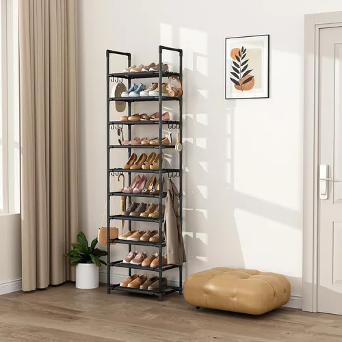 Vista 7 de VTRIN - Estantería alta de 10 niveles para zapatos, con capacidad para 20-25 pares de zapatos, organizador vertical resistente con 18 ganchos