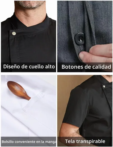 Vista 4 de KITCHIEF Abrigo de chef unisex de manga corta, chaqueta ligera de chef para hombre, uniforme de chef para cocina, servicio de alimentos, panaderos
