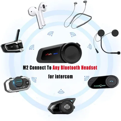 Vista 4 de QSPORTPEAK M2 - Kit de intercomunicación Bluetooth para casco de motocicleta, sistema de comunicación Bluetooth 5.0 de 1000 M hasta 6 conductores