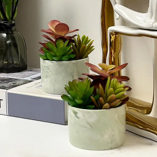 Vista 5 de Plantas artificiales, bonitas suculentas coloridas en maceta de cerámica, plantas falsas, flores en maceta para el hogar, sala de estar, oficina