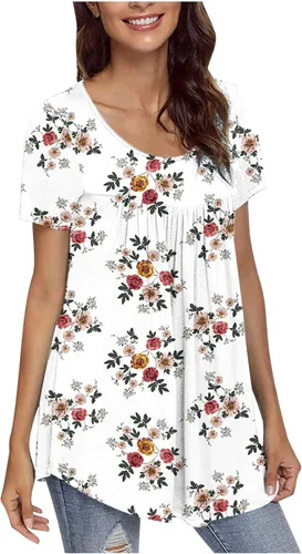 Vista 4 de Camisetas de manga corta para mujer, elegante, cuello redondo, impresas, camisetas de manga corta, ligeras, cómodas