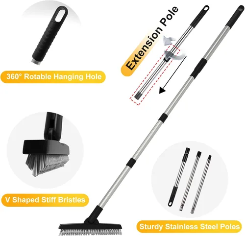 Vista 6 de 2 Pack Cepillo para lechada con mango largo, cepillo giratorio para limpieza de líneas de lechada - Cepillo limpiador de lechada con mango duradero