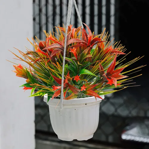 Vista 9 de Uieke 6 plantas artificiales para exteriores, resistentes a los rayos UV, flores falsas de gloria matutina con hierba naranja, flores tropicales