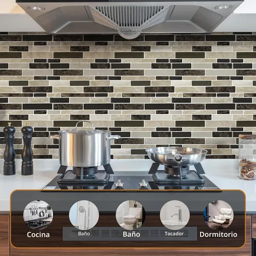 Vista 3 de WOWSTAR Azulejos Autoadhesivos de 10 Hojas para Salpicadero de Pared de Cocina, Azulejos Adhesivos para Cocina (12"x12", Canela)