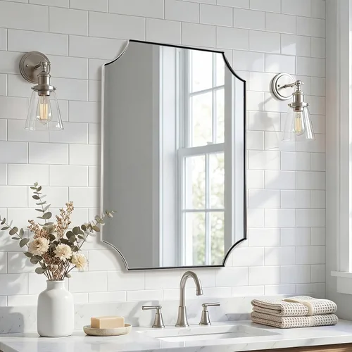 Vista 40 de ANDY STAR Espejo de baño de bronce cepillado, espejo festoneado de 24 x 36 pulgadas para baño, espejo rectangular de bronce antiguo con marco