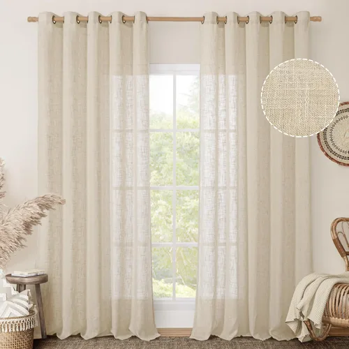 Vista 215 de LAMIT Cortinas de lino marrón caramelo para sala de estar, 84 pulgadas, de lino sintético, texturizado, filtrante de luz, paneles de privacidad