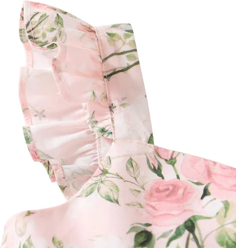 Vista 7 de Flofallzique Vestido de tul para niñas, floral de verano, para bodas, cumpleaños, Pascua, casual, para fiestas de té, para niños pequeños