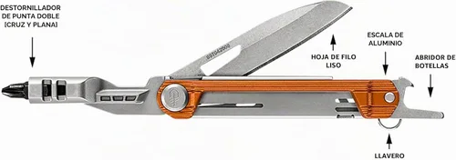 Vista 2 de Cuchillo de bolsillo multiherramienta EDC Gerber Gear Armbar Slim Drive con destornillador, abridor de botellas, naranja quemado