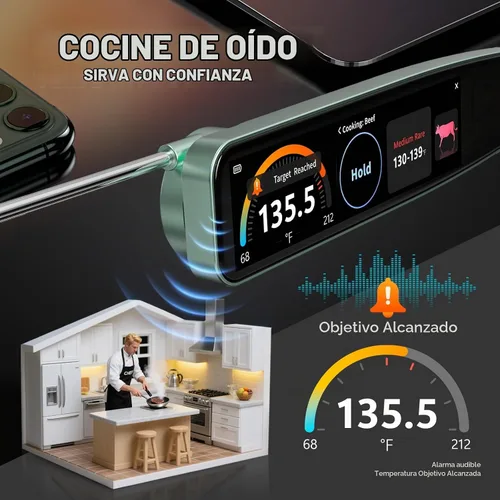 Vista 7 de AWLKIM 0.5s Termómetro Inteligente de Lectura Instantánea para Carne Digital, Pantalla Táctil HD de 3.8" con Temp-OS, Termómetro Profesional