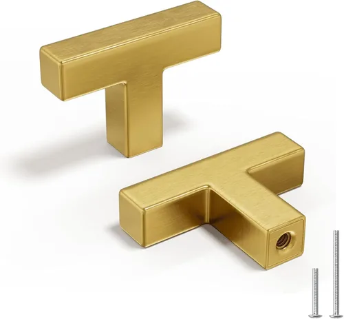 Vista 24 de Homdiy Paquete de 30 tiradores de bronce cepillado dorado de 3- 1/2 pulgada, cuadrados, herrajes para gabinete de cocina, armarios; 3- 1/2 pulgadas