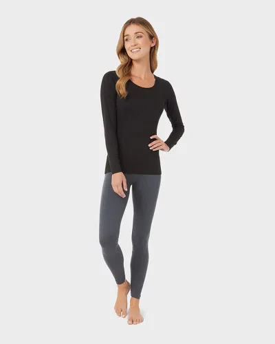 Vista 2 de 32 Degrees Camiseta ligera de capa base para mujer, manga larga, ajuste de forma, elástico en 4 direcciones, térmica Negro