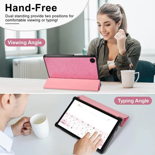 Vista 2 de Caweet Funda para TCL Tab 8 - Ultra Ligero Slim Hard Back Shell Tri-Fold Stand Cover Glitter Pink