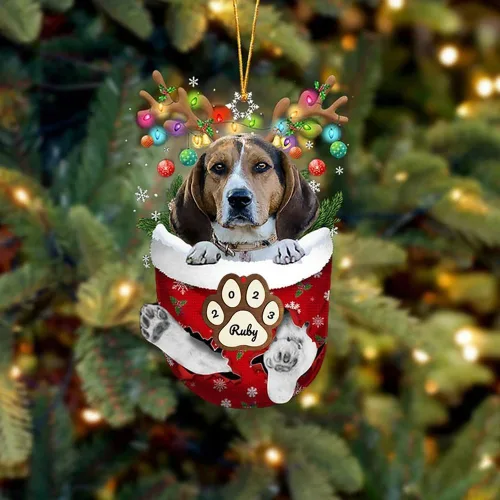Vista 24 de Adornos personalizados de Pug cervatillo – Decoración personalizada para árbol de Navidad con patas de bolsillo de nieve