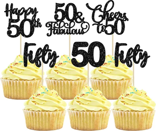Vista 34 de Paquete de 30 adornos para cupcakes con purpurina de doble dígito para cumpleaños de 10 años, para cumpleaños, aniversario, fiesta, suministros