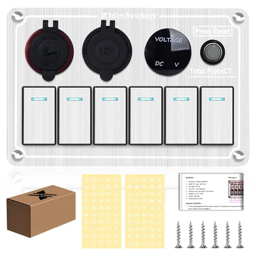 Vista 17 de Panel de interruptores basculantes para lanchas marinas, panel de interruptor de palanca impermeable de 8 bandas con doble USB y panel voltímetro