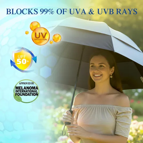Vista 2 de UV-Blocker Sombrilla compacta con protección UV, apertura y cierre automático, toldo con doble ventilación, resistente al viento para caminar, UPF