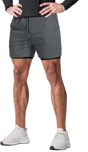 Vista 6 de Aolesy Pantalones cortos de gimnasio para hombre con forro de 5 pulgadas7 pulgadas, ligeros, pantalones cortos de malla para entrenamiento atlético