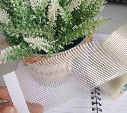 Vista 3 de BOMEI PACK Paquete de 6 cintas de embalaje reforzadas, 5.5 mil 2 pulgadas x 60 yardas, cinta de embalaje adhesiva de fibra resistente