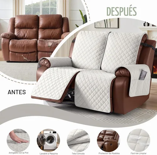 Vista 5 de KinCam Funda impermeable de gran tamaño para sofá biplaza reclinable, fundas antideslizantes para sofá reclinable de 2 asientos, funda de sofá