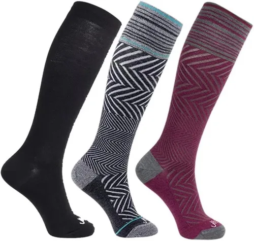 Vista 16 de ja vie Calcetines de compresión graduados de 76% lana merino para mujeres y hombres (15-20 mmHg), 2 Pares: 1 Negro Puro+1 Denim, S