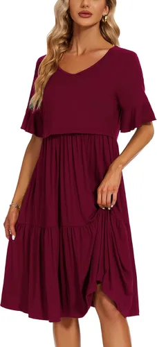 Vista 2 de Smallshow Vestido de lactancia de maternidad con volantes de manga corta para mujer