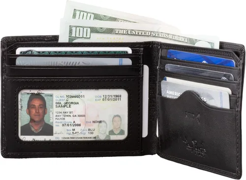 Vista 2 de Tony Perotti Cartera plegable de cuero para hombre, ventana de Negro